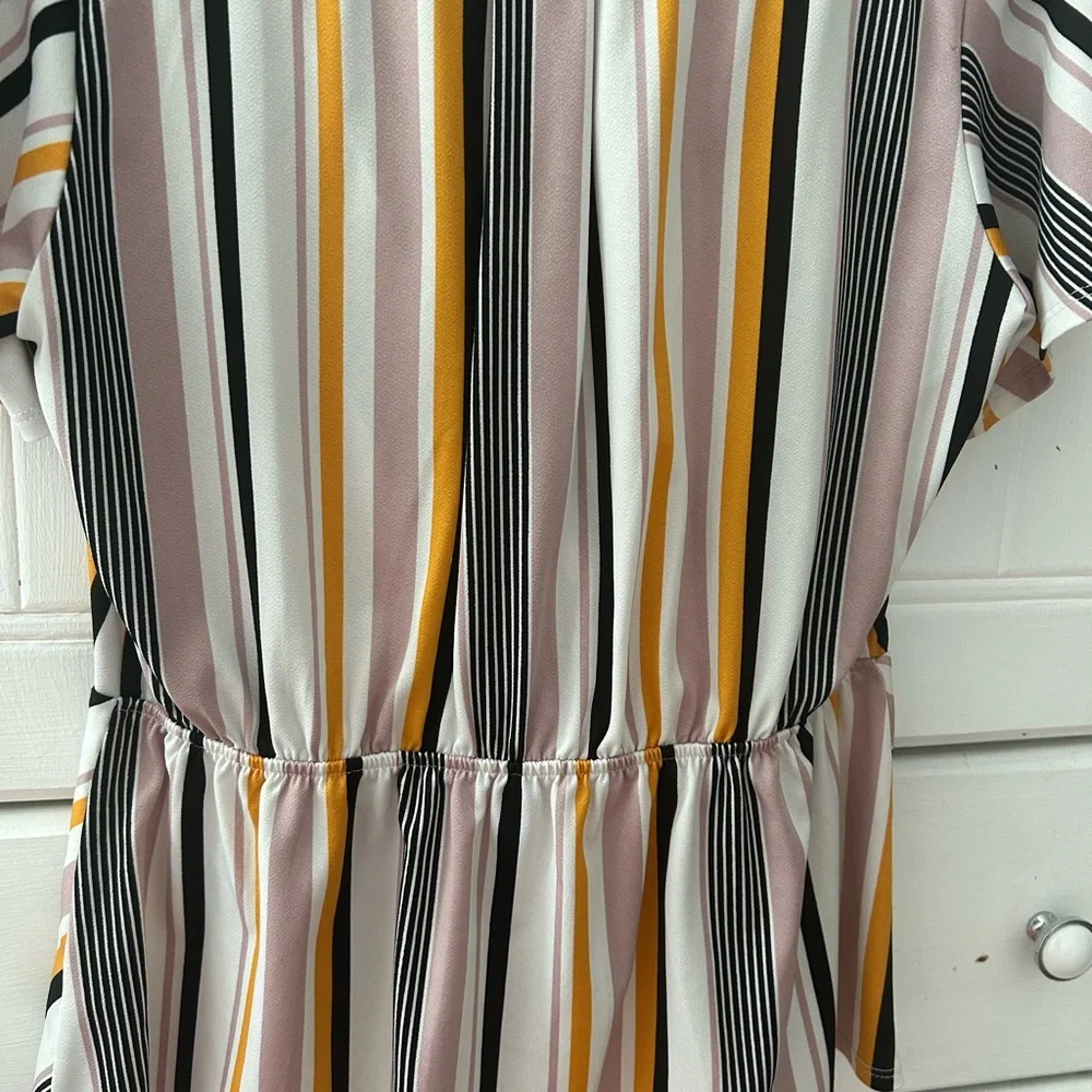 NWOT FAITH AND JOY by Monteau Multicolor Striped V-Neck Top w/Capped Sleeves - Picture 16 of 16